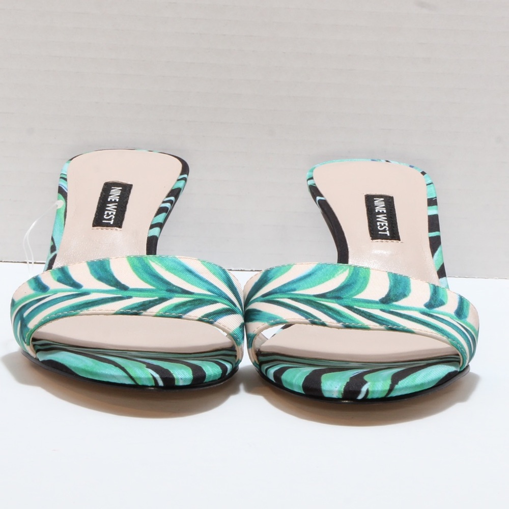 Nine West Lynton Slide Dress Pink Teal Multicolor Peep Toe Sandals NIB
